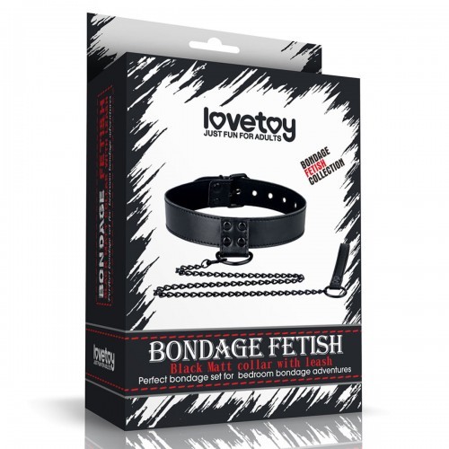Bondage Fetish Black Matt Collar With Leash BDSM