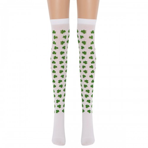 绿色三叶草图案派对长筒袜丝袜